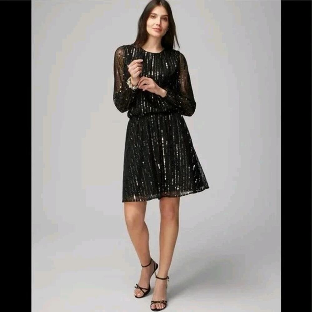 NWT White House Black Market XS Black & Silver Cocktail glam party sparkly Dress
